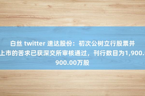 白丝 twitter 速达股份：初次公树立行股票并在主板上市的苦求已获深交所审核通过，刊行数目为1，900.00万股