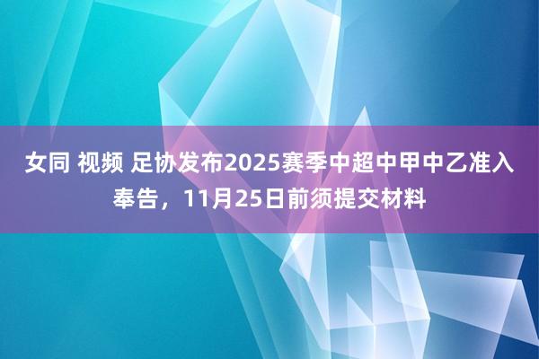 女同 视频 足协发布2025赛季中超中甲中乙准入奉告，11月25日前须提交材料