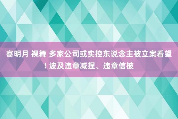 寄明月 裸舞 多家公司或实控东说念主被立案看望! 波及违章减捏、违章信披