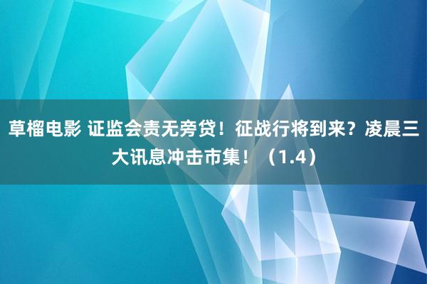 草榴电影 证监会责无旁贷！征战行将到来？凌晨三大讯息冲击市集！（1.4）