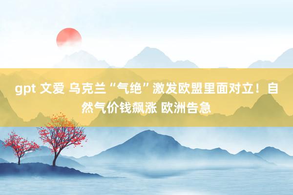 gpt 文爱 乌克兰“气绝”激发欧盟里面对立！自然气价钱飙涨 欧洲告急