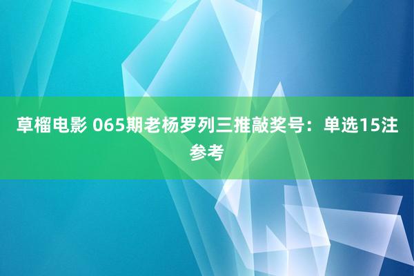 草榴电影 065期老杨罗列三推敲奖号：单选15注参考